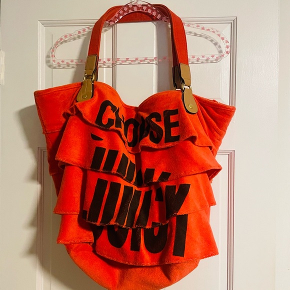 Vintage Y2K Juicy Couture Orange Tote Bag with Ruffle Details